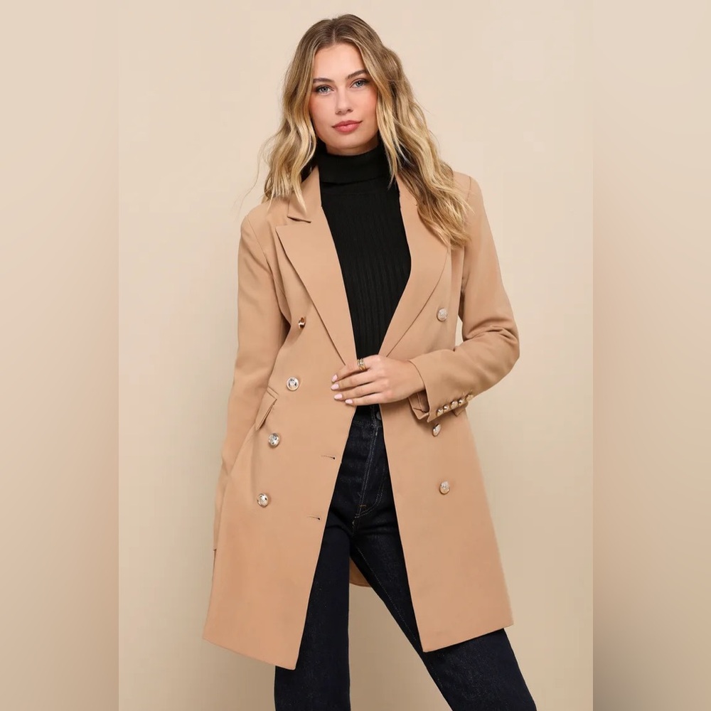 NWT~LULUS Captain's Blog Tan Double-Breasted Coat SIZE L